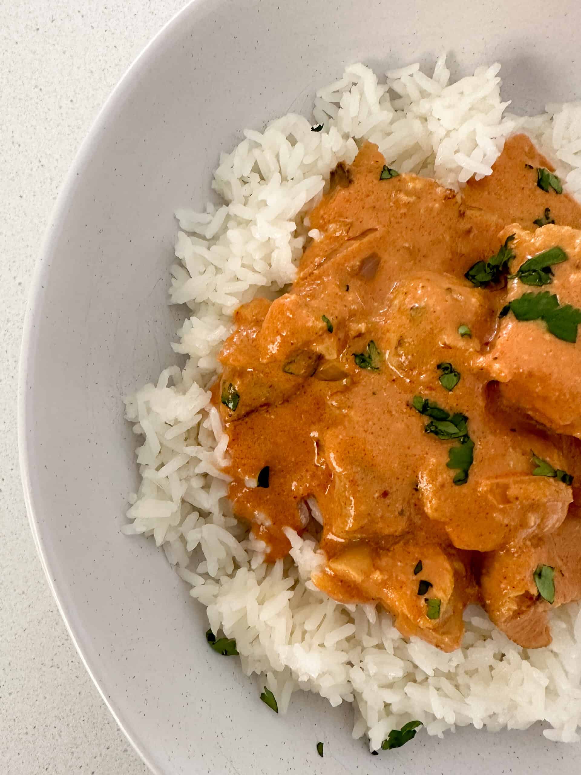 Easy Butter Chicken in bowl with rice