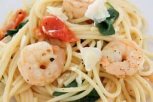 prawn pasta on plate